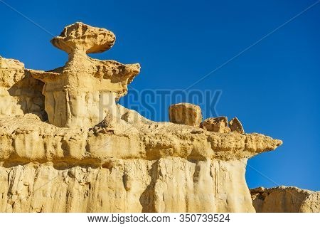 The Enchanted City Of Bolnuevo, Eroded Yellow Sandstone Formations, Murcia Spain. Tourist Attraction