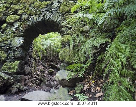 Old Stone Aqueduct, Water Duct Arc At Cubo De La Galga Nature Park, Path In Beautiful Mysterious Lau