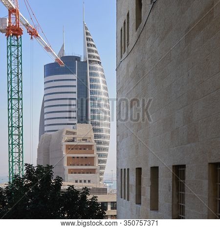 Haifa, Israel - November 24, 2019. The Sail Tower View In Haifa
