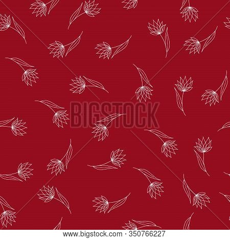 Seamless Pattern Of Doodle Flower Icon Lotus. Hand Drawn Line Brush Element For Wedding, Birthday, G