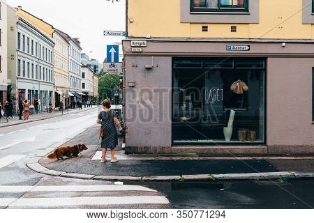 Oslo, Norway - August 11, 2019: Street Scene In Grunerlokka, A Trendy Hipster Neighborhood In Centra