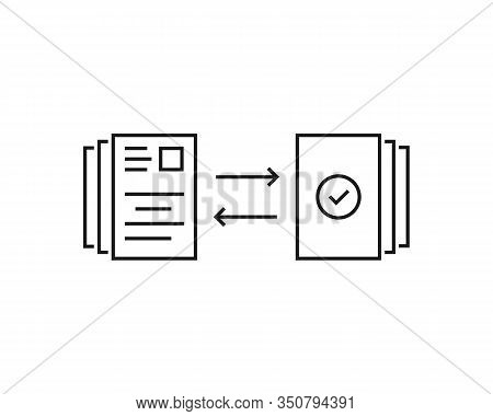 Thin Line Data Or Document Transfer. Concept Of Evaluate, Approval Or Review Doc Like Paper Work And
