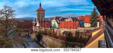Aerial View From Town Wall Of Weisser Turm And Medieval Old Town Of Rothenburg Ob Der Tauber, Part O