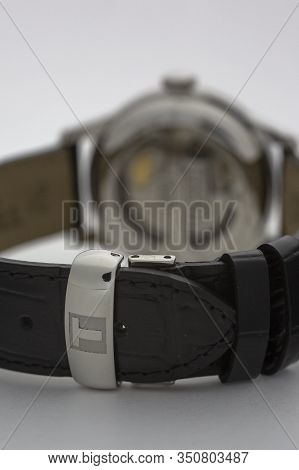 Le Locle, Switzerland 15.01.2020 - Tissot Man Watch Stainless Steel Case, Leather Strap Swiss Quartz