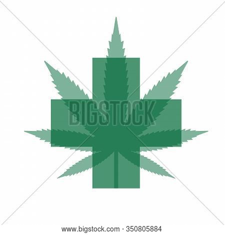 Marijuana, Cannabis Leaf With Green Cross On The Background.