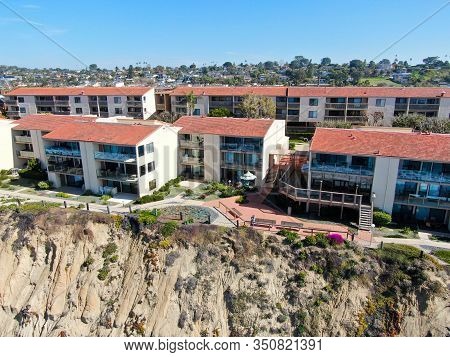 Aerial View Of Typical South California Community Condo Next To The Sea On The Edge Of The Cliff Dur