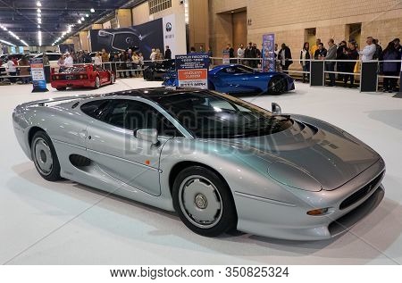 Philadelphia, Pennsylvania, U.s.a - February 9, 2020 -the Silver Jaguar Xj220 Supercar With 532 Hors