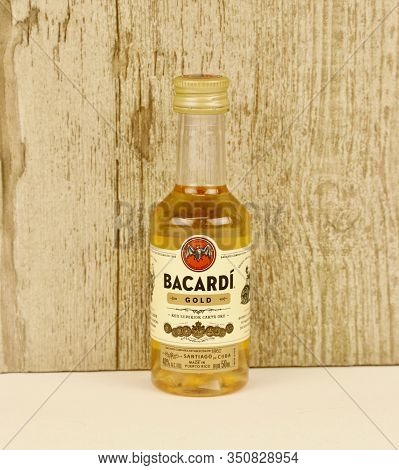 Spencer, Wisconsin, U.s.a. , February, 14, 2020  Bottle Of Bacardi Gold Rum    Barcardi Was Founded 