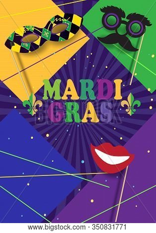 2020 Abstract carnival Mardi Gras festival night party, Samba dance parade Rio Brazilian Carnival, New Orleans, notting hill, Venezia costume tropical exotic palm tree leaves, fleur de lis sign vector