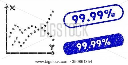 Mosaic Functions Plot And Rubber Stamp Seals With 99.99 Percent Phrase. Mosaic Vector Functions Plot