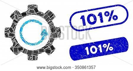 Mosaic Gear Rotation Direction And Rubber Stamp Seals With 101 Percent Phrase. Mosaic Vector Gear Ro