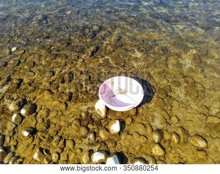 Plastic Reservoir Float In Water Of River Beas Himachal Pradesh India