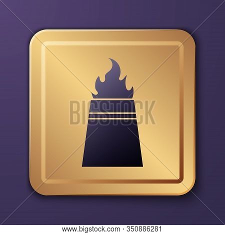 Purple Oil Rig With Fire Icon Isolated On Purple Background. Fire Accident. Gas Tower. Industrial Ob