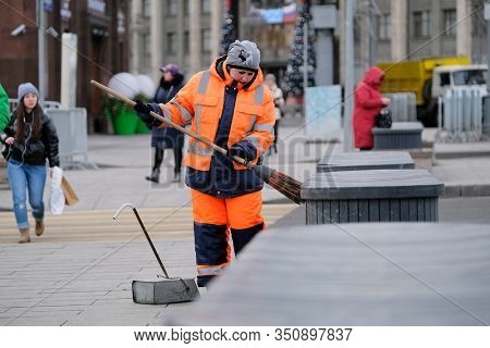 Moscow, Russia - February, 10, 2020: the image of a cleaner in Mosocw, Russia