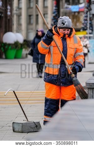 Moscow, Russia - February, 10, 2020: the image of a cleaner in Mosocw, Russia