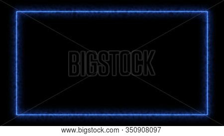 Empty Frame With Electric Power Round Border Glowing, Burning Flame Sign. Blank Rectangle Fire With 