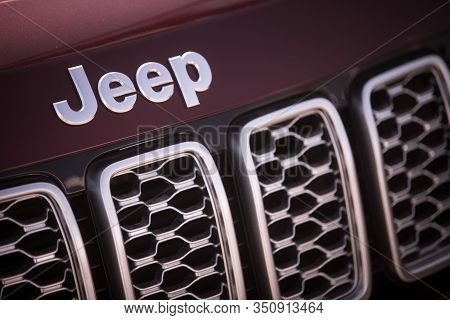 Bucharest, Romania - October 23, 2019: Illustrative Editorial Close Up Shot Of The Jeep Logo On A Ca