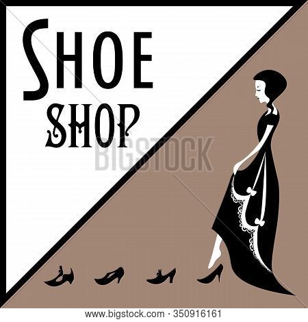 Old-fashioned Lady In Victorian Gown Trying On Shoes On Sepia Background