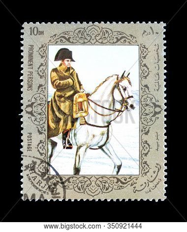 Cancelled Postage Stamp Printed By Sharjah, That Shows Napoleon Bonaparte, Circa 1972.