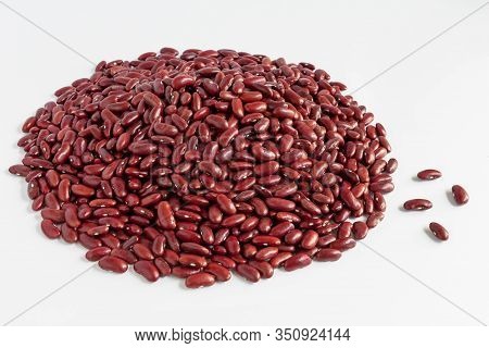 Heap Of  Red Beans Pile Isolated On White Background With Copy Space For Text. Concept Food For Heal