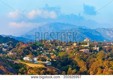 Mount Abu And Nakki Lake Aerial Panoramic View. Mount Abu Is A Hill Station In Rajasthan State, Indi