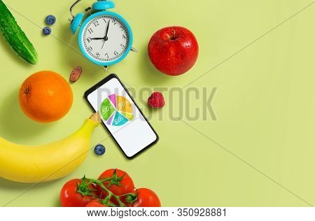 Schedule Of Proper Nutrition. Healthy Eating Diet Food Diagram Concept. Copy Space. Top View