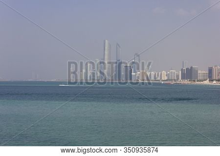 Abu Dhabi, Uae - December 28 2017: View Of Abu Dhabi Skyline From Its Marina