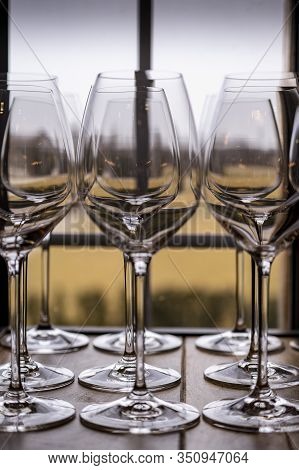 Wineglasses In A Window At A Winery