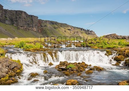 Fossalar River And Waterfall In South Iceland