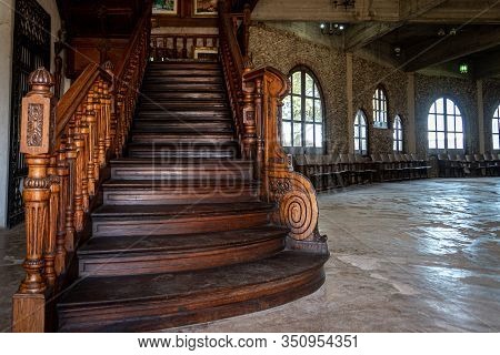 Gonzalez Catan, Argentina, September 28, 2019: Stairs In The Interior Of Abandoned Building In The A