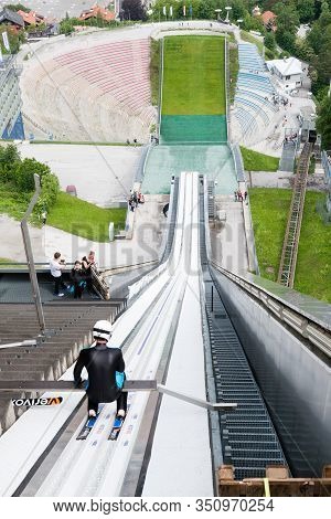 Innsbruck, Austria - May 20, 2018: Bergisel Ski Jumping View, Innsbruck, Austria