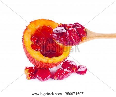 Cut Of Sweet Gourd Or Cochinchin Gourd Isolated On White Background