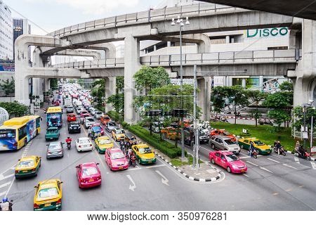 Bangkok, Thailand - July 8th 2010: Heavy Traffic Congestion On Phayathai Road. The City Is Renowned 