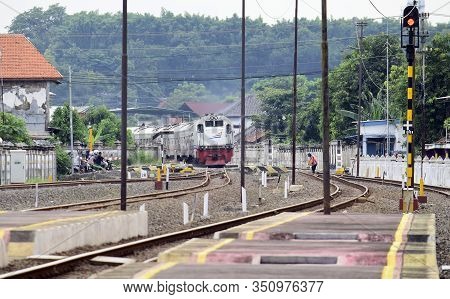 Kaliwungu, Indonesia - 16 February 2020: The Train Drove On The Rails