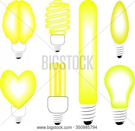 Energy Saving And Incandescent Bulbs In Black And Yellow On A White Background