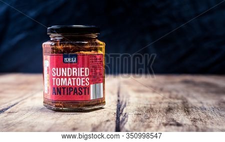 Perth, Scotland - 11 November 2019: Jar Of Sundried Tomatoes