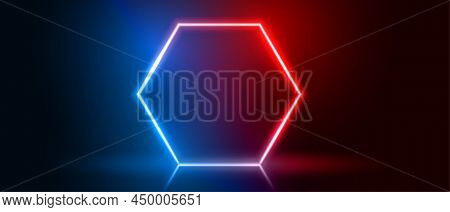 Hexagonal Neon Frame In Blue And Red Color