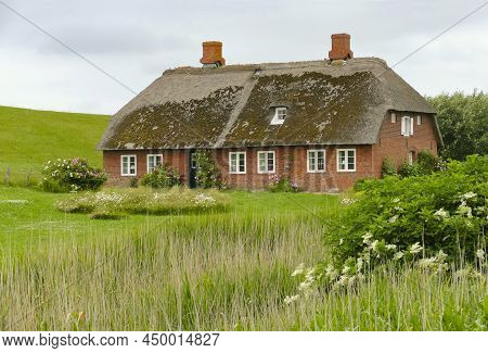 Traditional Thatched House At Pellworm, A Island In North Frisia, Germany