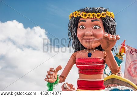 Gaeta, Lazio, Italy, February 2018: The Allegorical Float During The Carnival Parade Along The Stree