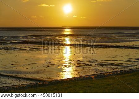 Sundown Scenery At Pellworm, A Island In North Frisia, Germany