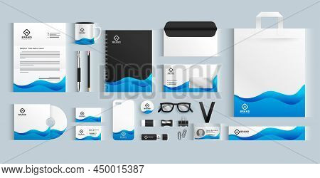 Blue Wavy Business Brand Stationery Design Set