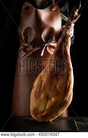Hamon Is Forty-eight Weeks Old. Spanish Jamon And Traditional Food, Jamon Serrano, Bellota, Italian 