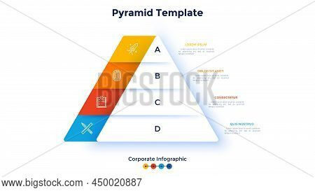 Pyramidal Chart With Four Layers. Concept Of 4 Levels Of Companys Growth And Development. Corporate 