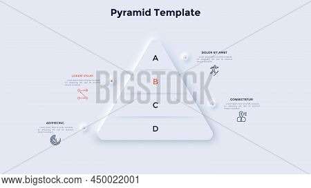 Pyramid Diagram With Four Layers. Concept Of 4 Levels Of Development, Progress Or Growth Process. Ne