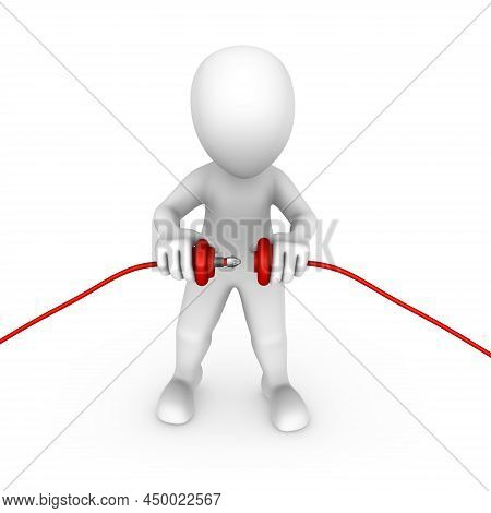 3d Man Conecting Two Red Cables Together