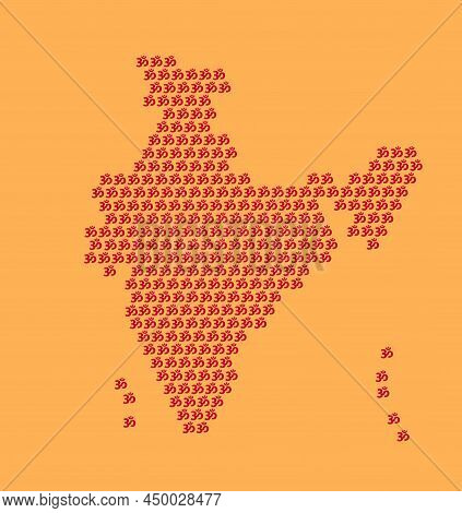 Om Hindu Holy Sigh In India Map. Om Symbol Made India Vector.