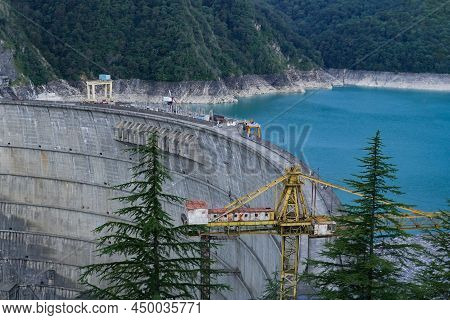 The Largest Hydroelectric Power Station In The Caucasus, Located On The Inguri River. View Of The Da