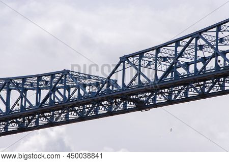 Close Up Details Of Blue Steel Middlesborough Transporter Bridge, Uk