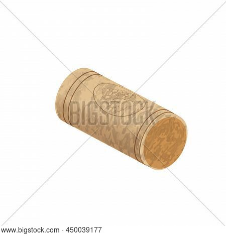 Isometric Vector Illustration Of Cork From Wine Bottle With Corc Texture Isolated On White