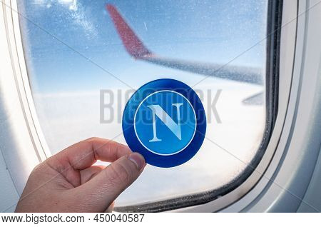 December 6, 2021. Naples, Italy. The Emblem Of The Football Club S.s.c. Napoli. On The Background Of
